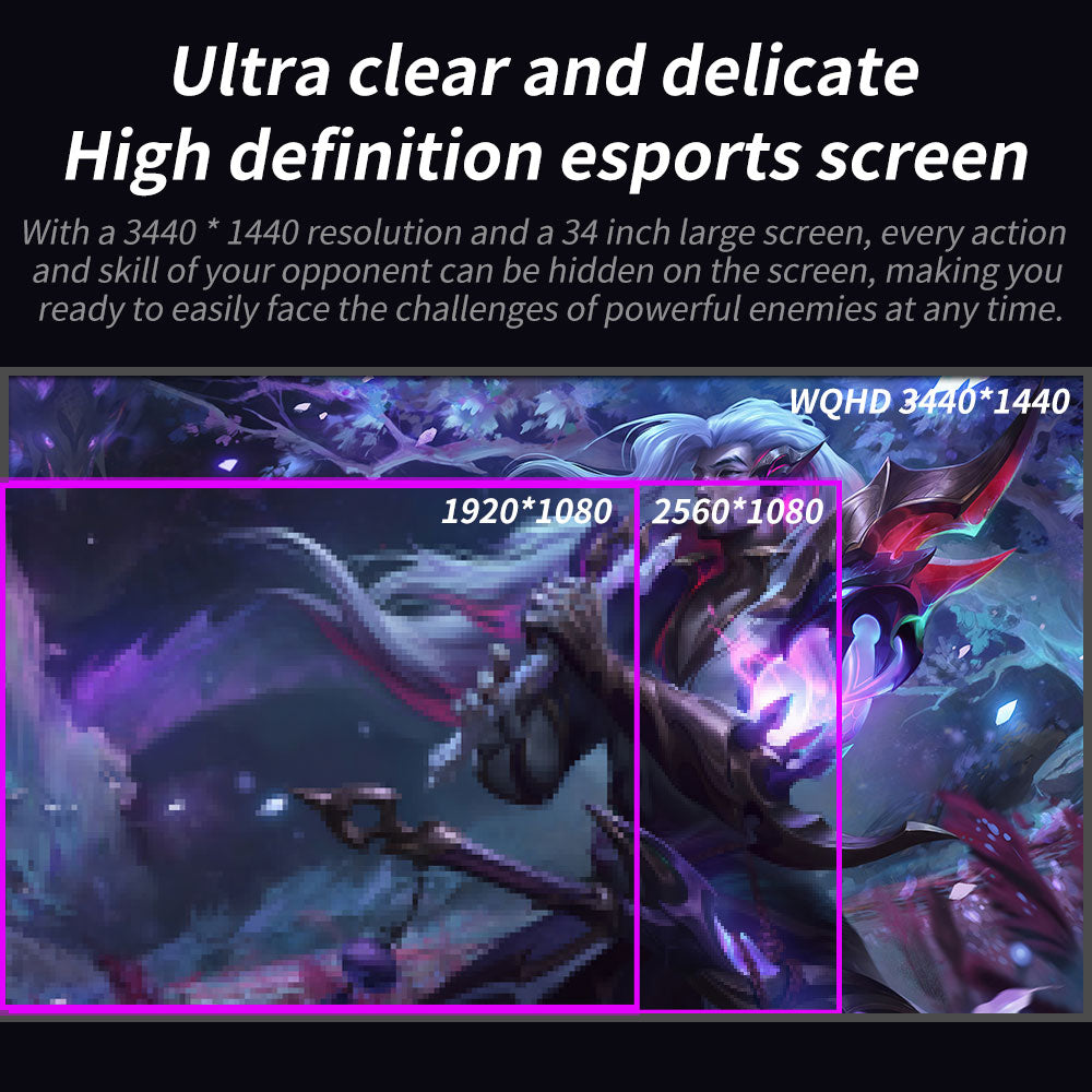 MUCAI 34 Inch Monitor 100Hz Wide Display 21:9 WQHD Desktop LED Game Console Computer Screen No Curved DP/3440 * 1440