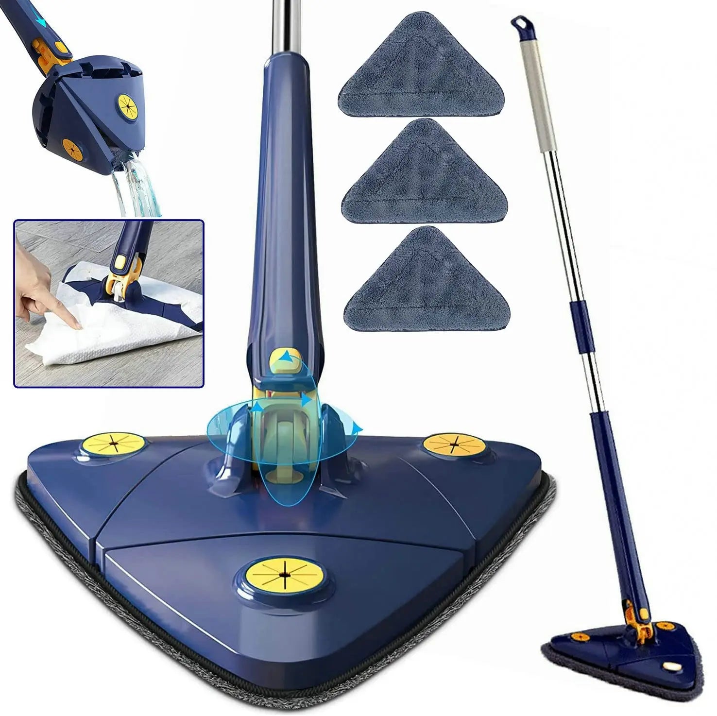 360° Rotatable Adjustable Cleaning Mop Extendable Triangle Mop with Long Handle Hand Twist Quick Dry Mop for Floor Wall