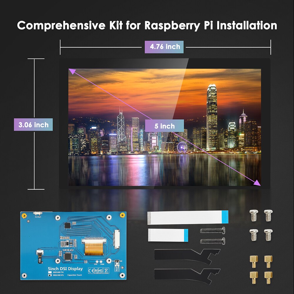 Mini 5 Inch Capacitive Touch Screen 800x480 Resolution Portable MIPI DSI IPS Monitor For Raspberry PI 4B/3B+/3A+/3B/2B/B+/A+
