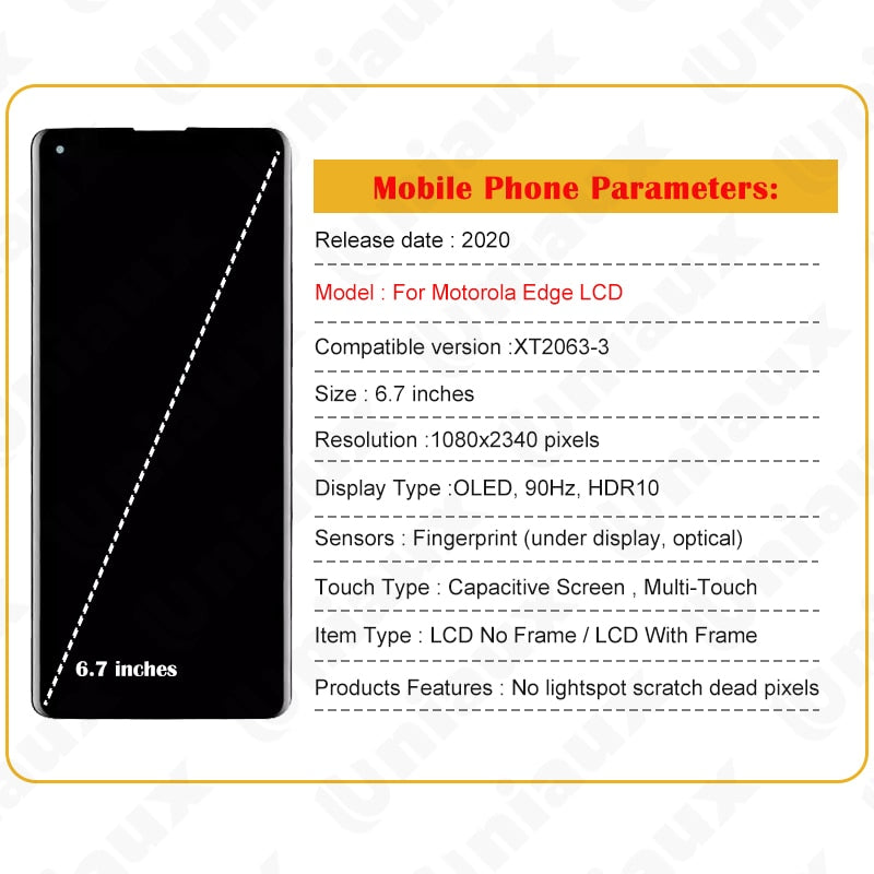 6.7"Original For Motorola Moto Edge XT2063-2 / 3 LCD Display Touch Screen Digitizer Assembly Moto Edge Plus XT2061-3 LCD Screen