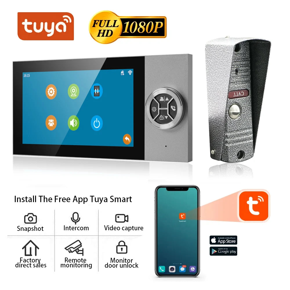 Touch 1080P Tuya Visual Intercom System Apartment HD video Surveillance Doorbell Private Home Video Intercom 7 Inch Display