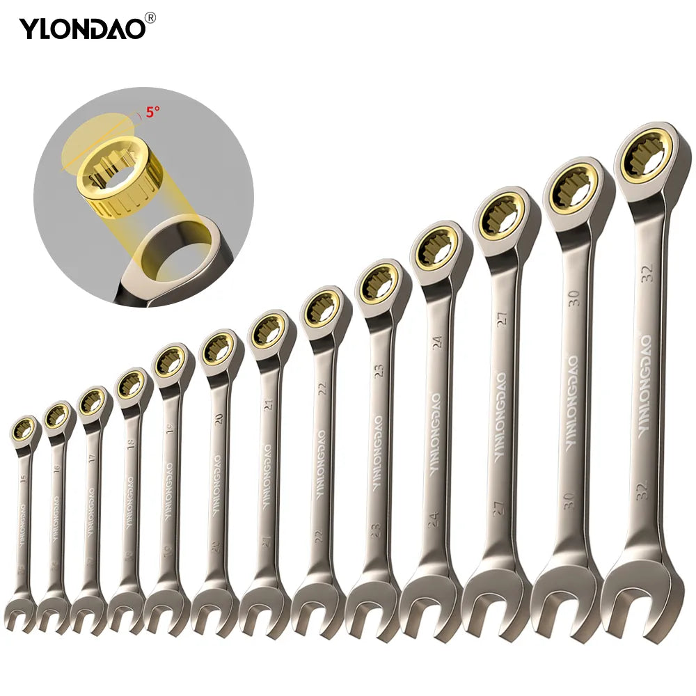 1Pc Golden Ratchet Wrenches Universal Key Wrench Flexible Torque Spanners for Car Repair Tools Metric Hand Tool Multi Anti Slip