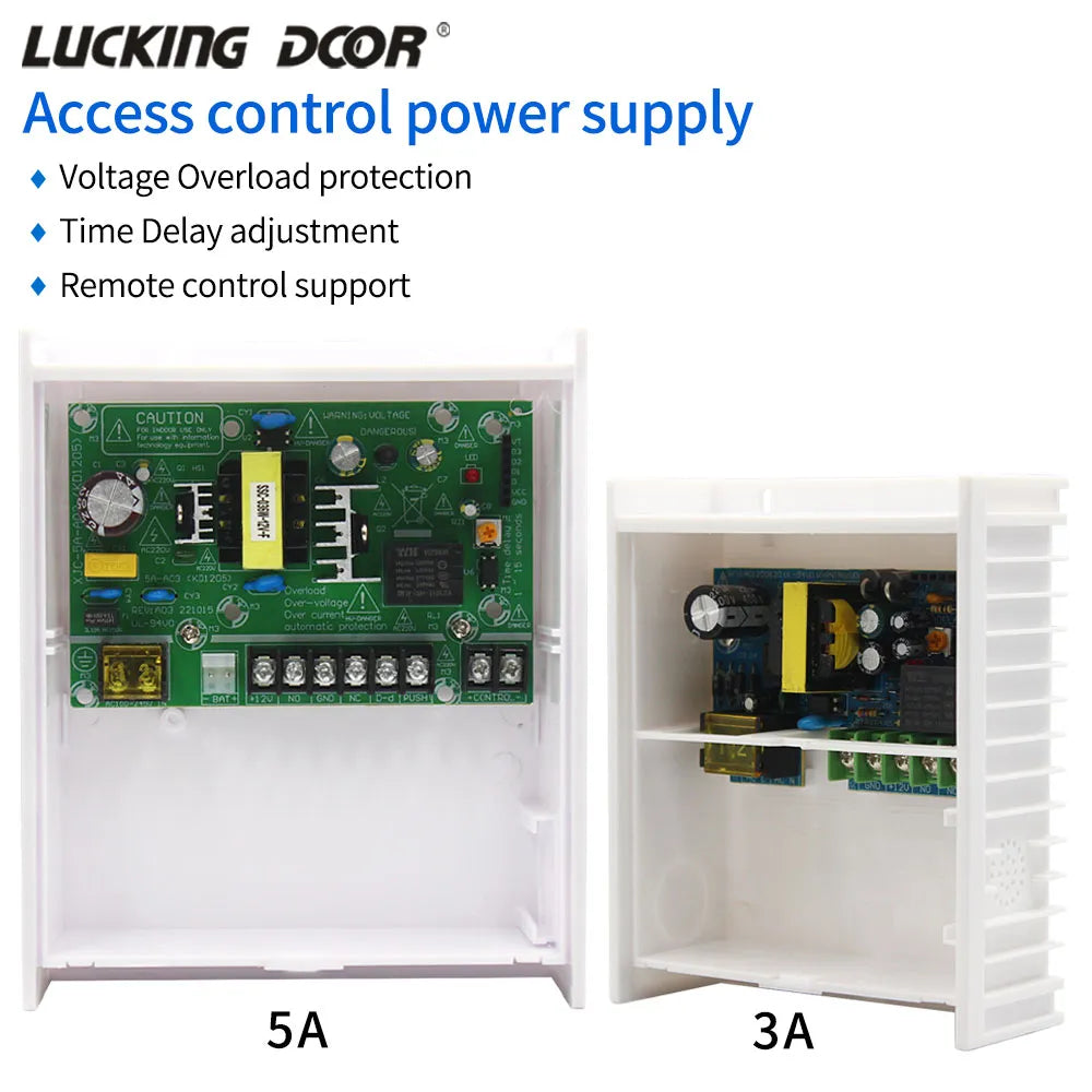 DC 12V 2A/3A/5A Power Supply w/ Backup Battery Interface RFID card Access Control System Power Supply AC 100~240V