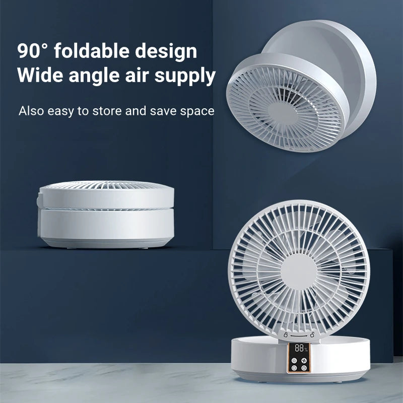 Remote Control Wireless Punch-free Wall Mounted Circulation Air Cooling Fan with LED Light Folding Electric Ventilator Table Fan
