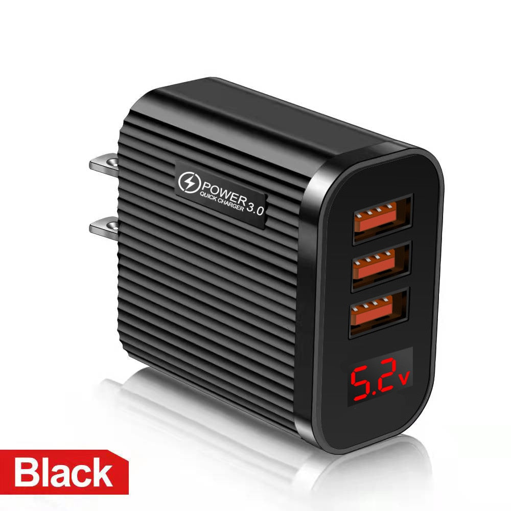 3 Ports USB Quick Charging 3.0 Wall Charger Cell Phone Fast Charging Mobile Phone Adapter with LED Digital Display for iPhone