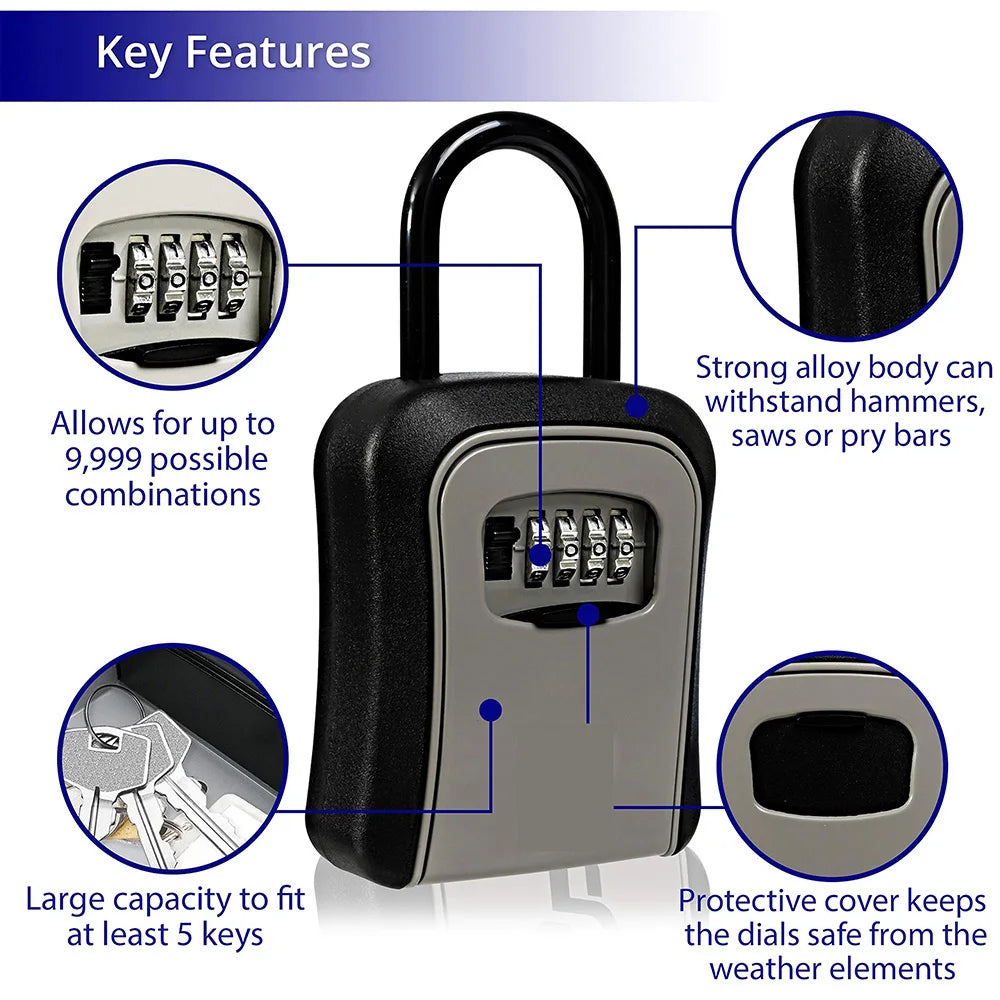Alloy Key Lock Box for Outside - Realtor Lockbox for House Keys Outdoor - Combination Key Hiders to Hide a Key Safe Storage