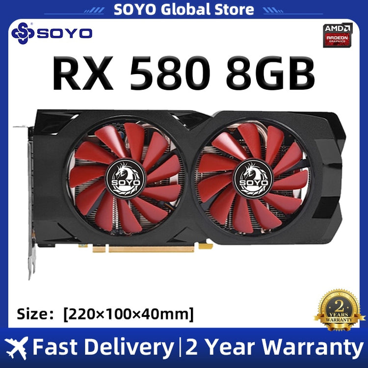 SOYO AMD RX580 8G Radeon Graphics Card GDDR5 256Bit 8Pin PCIE 3.0x16 HDMI DP*3 for Desktop Gaming Computer placa de video