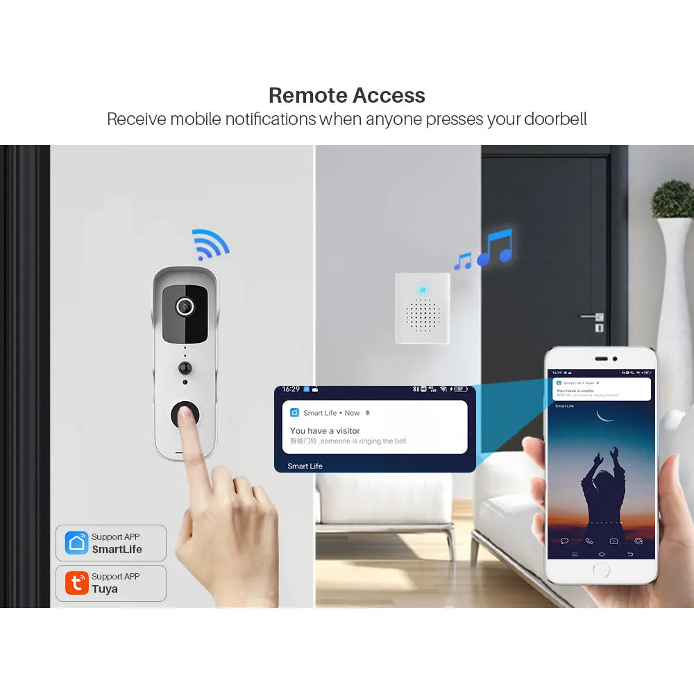 V30 Tuya Smart Video Doorbell Wireless WiFi 1080P Video Intercom Door Bell Two-Way Audio Works With Alexa Echo Show Google Home