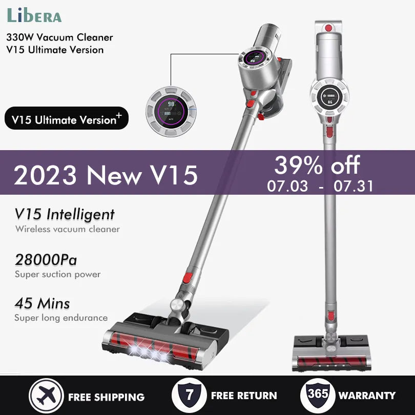 V15 Wireless Handheld Vacuum Cleaner 28kPa 330W Power Vertical Clean LED Electric Vacuum Cleaner Water Sweeper Mopping Machine