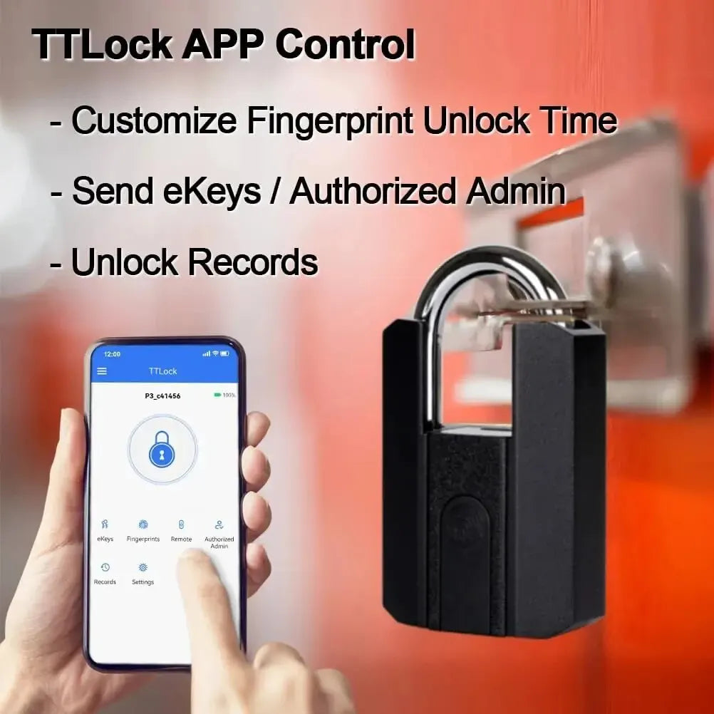 Waterproof Padlock TTLOCK Unlocking Black Heavy Duty Combination Lock Weatherproof Security Padlock Luggage Fingerprint Lock