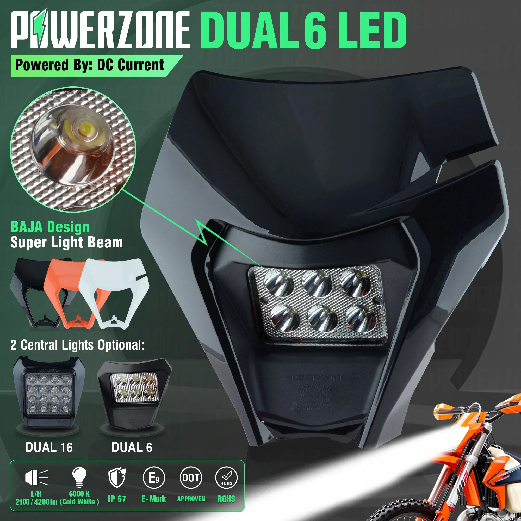 PowerZone Motorcycle LED Headlight Headlamp Head Light Fairing For KTM 2021 EXC 2022 2023 EXC SXF MX Dirt Bike Enduro Headlamp