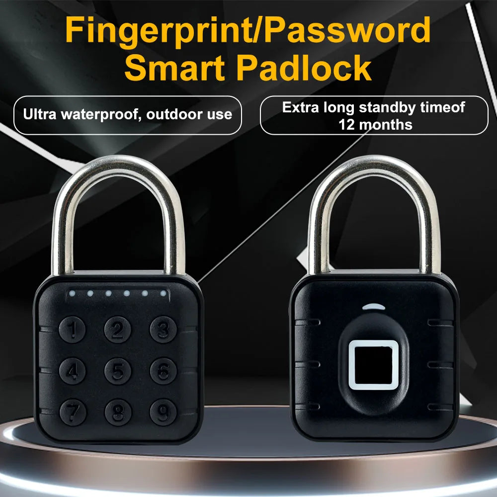Smart Door Pad Lock Electronic Fingerprint Padlock Keyless USB Rechargeable Quick Unlock Zinc alloy Metal Self Developing Chip