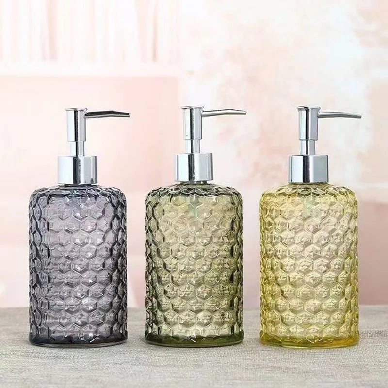 500ml Soap Shampoo Dispenser Transparent Liquid Hand Soap Glass Thickened Bottle Stainless Steel Pump Bathroom Soap Dispensers