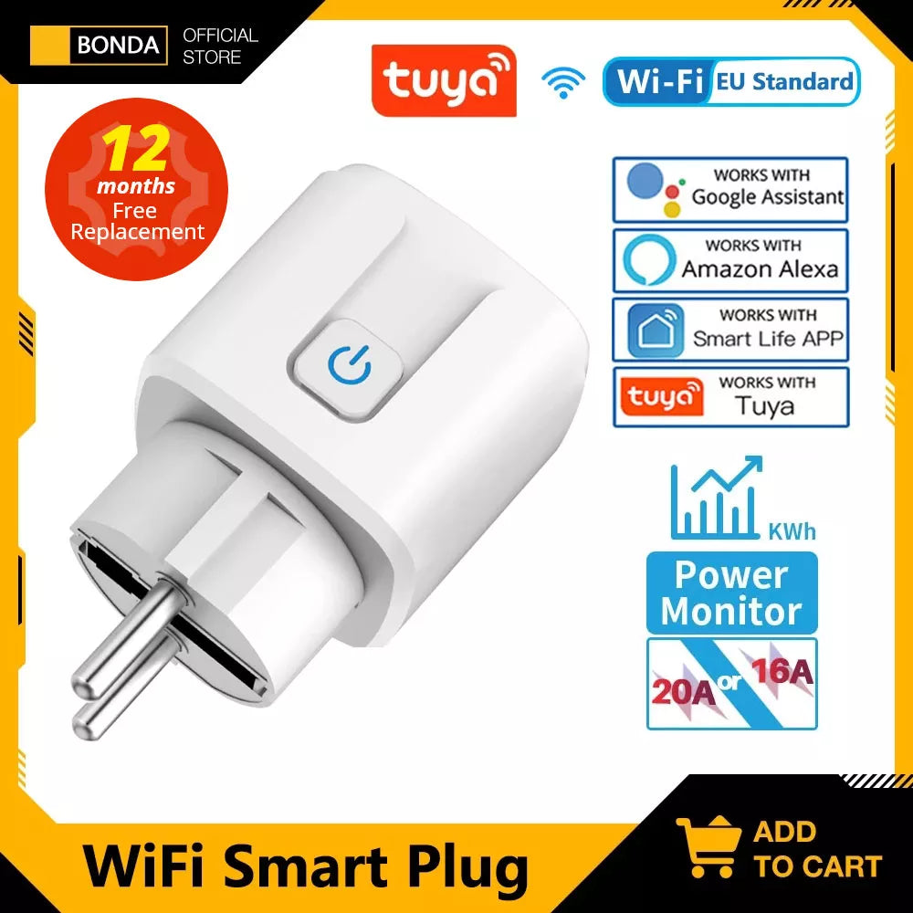 Smart Plug WiFi Socket EU 16A/20A With Power Monitor Timing Function Tuya Smart Life APP Control Works With Alexa Google Home