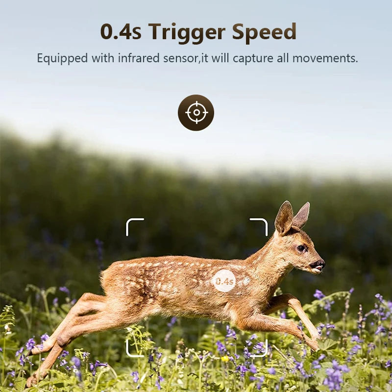 4MP Outdoor Wildlife Hunting Trail Game Camera with WiFi APP Solar Panel Powered Waterproof IP66 for Security