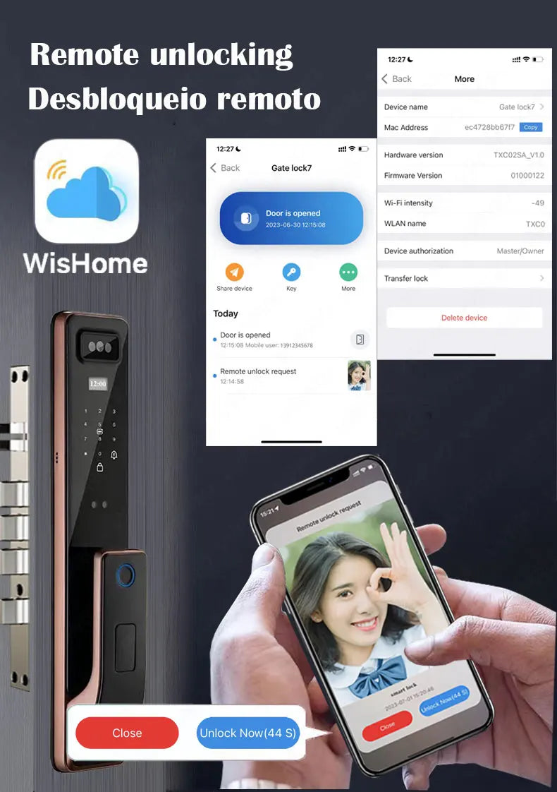 Wifi Remote Unlocking Photo Face Recognition Door Lock Fingerprint Handle with Nfc Card Key Password APP Unlock Home Apartments