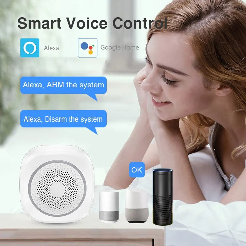 Smart Life Alarm System For Home WIFI Security Alarm Host With Door And Motion Sensor Tuya Smart App Control Work Alexa Google