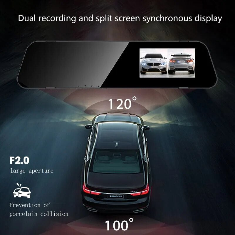 Car Rearview Mirror Dual Lens 720P Driving Recorder Front and Rear High Definition Night Vision Installation-free Lens Car