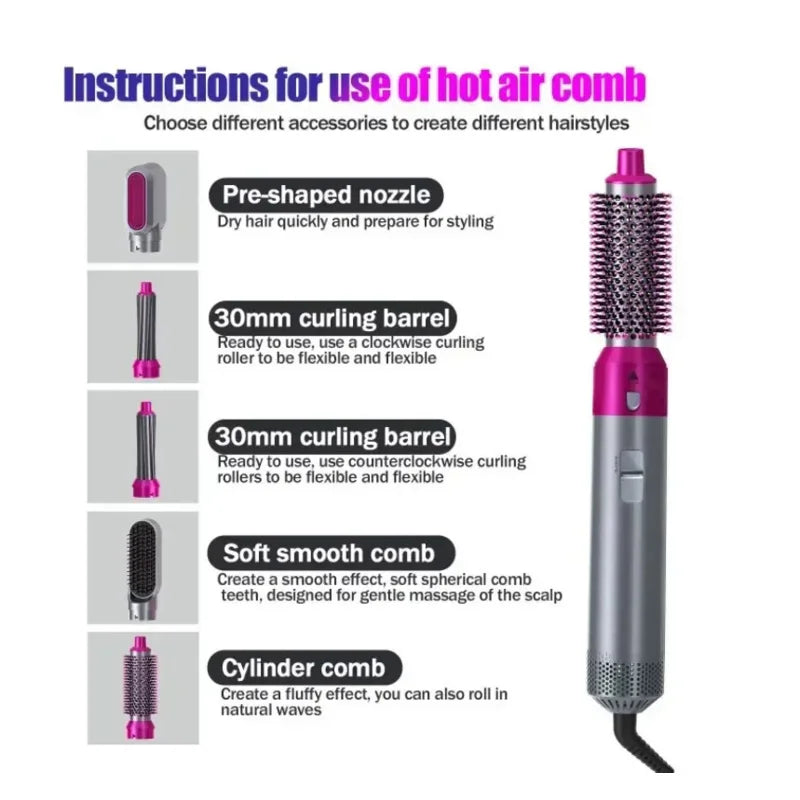 Updated 5 in 1 Quality Hairdryer Comb Hot Air Comb for Curling & Straightening Automatic Straight Hair Comb & Dryer