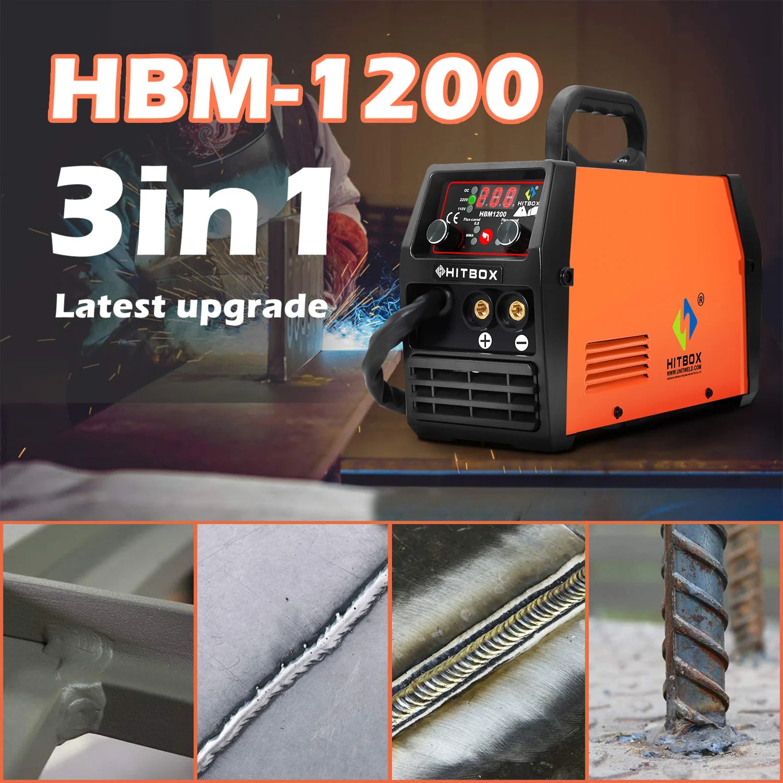 HITBOX 120A MIG Welding Machine HBM1200 3 In 1 Semi-automatic Tig welder ARC/MMA Welding Machine Portable Gasless Inverter Welde