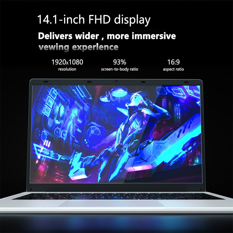 J4105 6G DDR4 RAM 14.1 Inch Intel Quad Core Laptop ROM 128G 256G 512G SSD Cheap Student Laptop Computer Dual Band WiFi  BT4.0