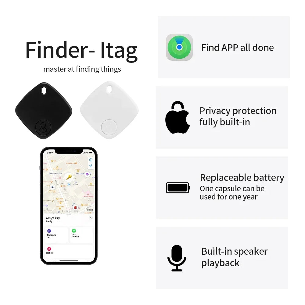 Bluetooth Smart Tag Mini GPS Tracker Locator Anti-lost Alarm for Key Wallet Bag Luggage Pet Finder Works with Apple Find My App