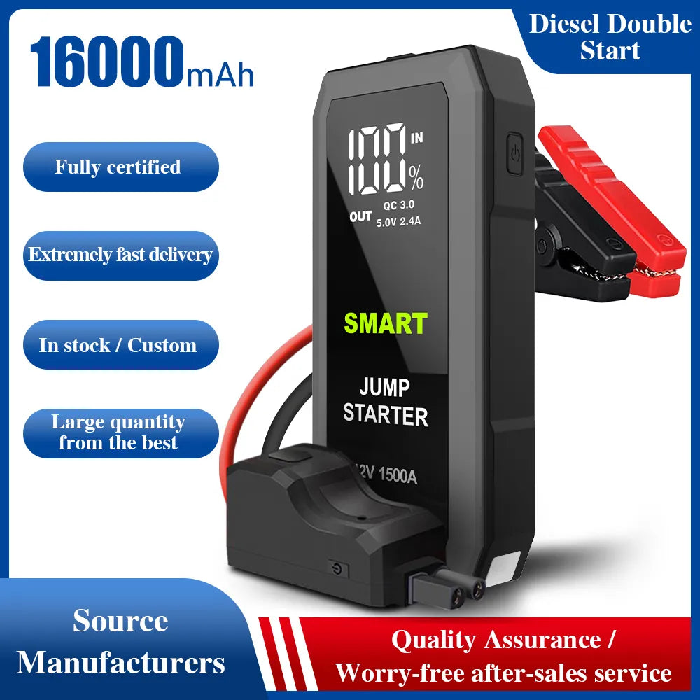 16000mAh 12V Car Jump Starter Power Bank 600A Car Battery Charger Auto Emergency Booster Starting Device Jump Starter