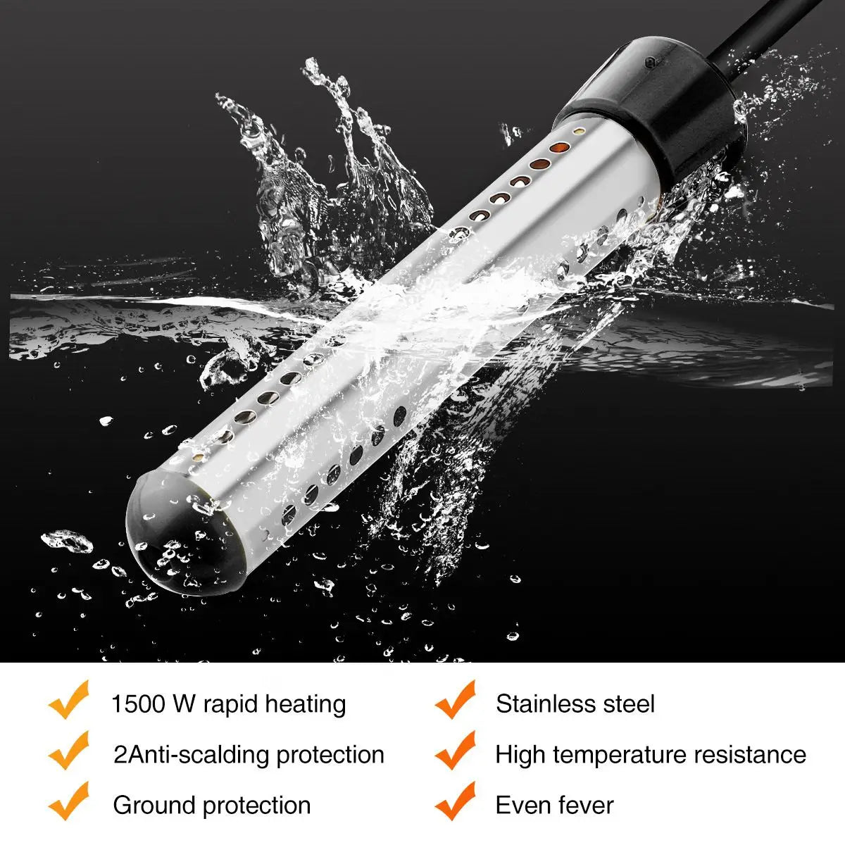 Portable Pool Water Heater 1500W 120V Immersion Tubular Electric Heater with Digital Thermometer for Inflatable Pool Bathtub