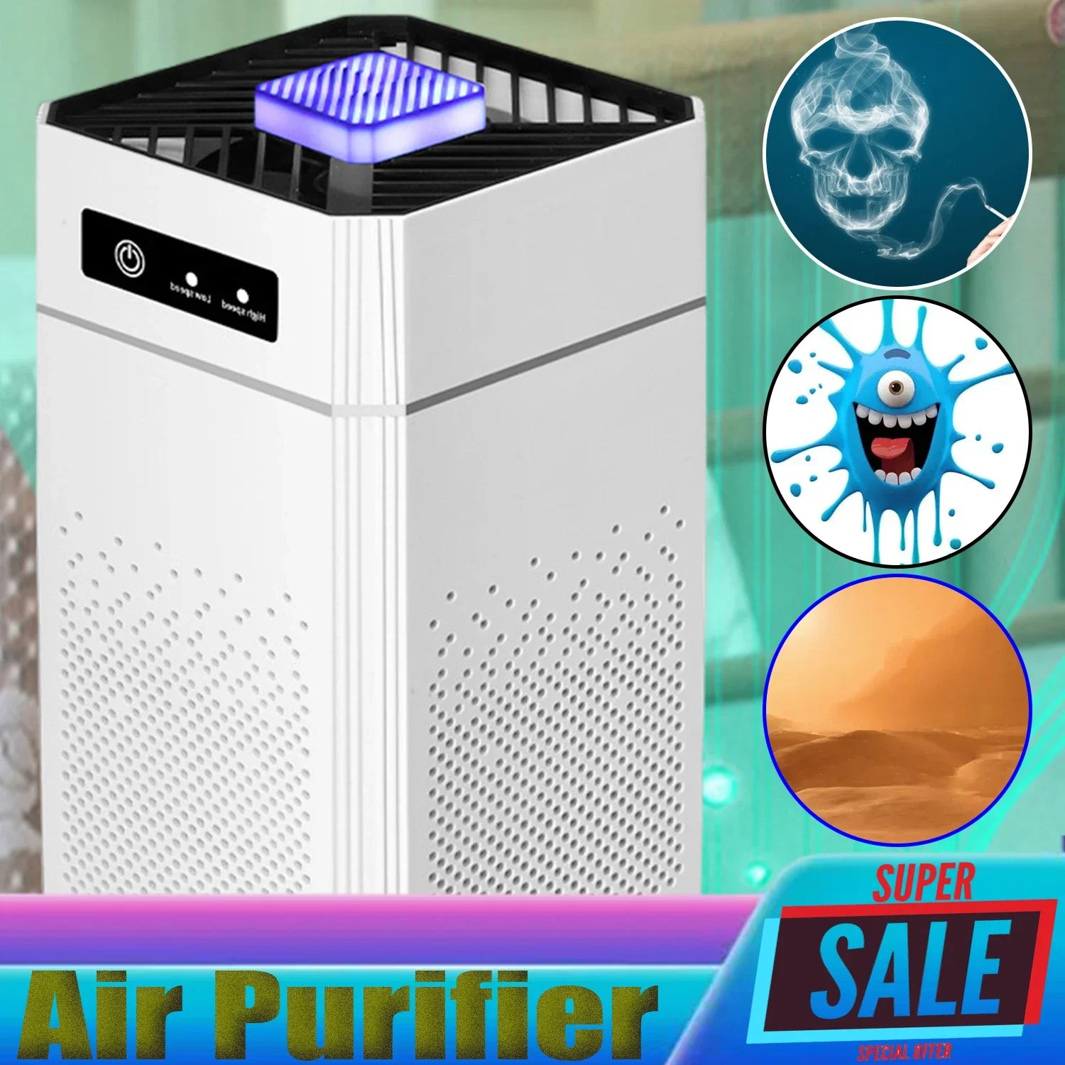 Air Purifier,Negative Ion Generator,Harmful Smoke Dust Remover,HEPA  Activated Carbon Nano Sterilization Filter for Home Bedroom