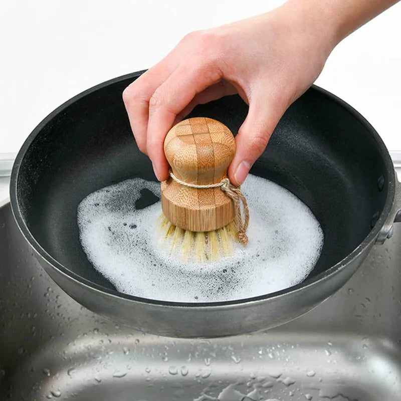1/2Pcs Palm Pot Brush Bamboo Round Mini Natural Scrub Brush for Kitchen Dishwashing Pot Vegetable Cleaning Brush Wholesale