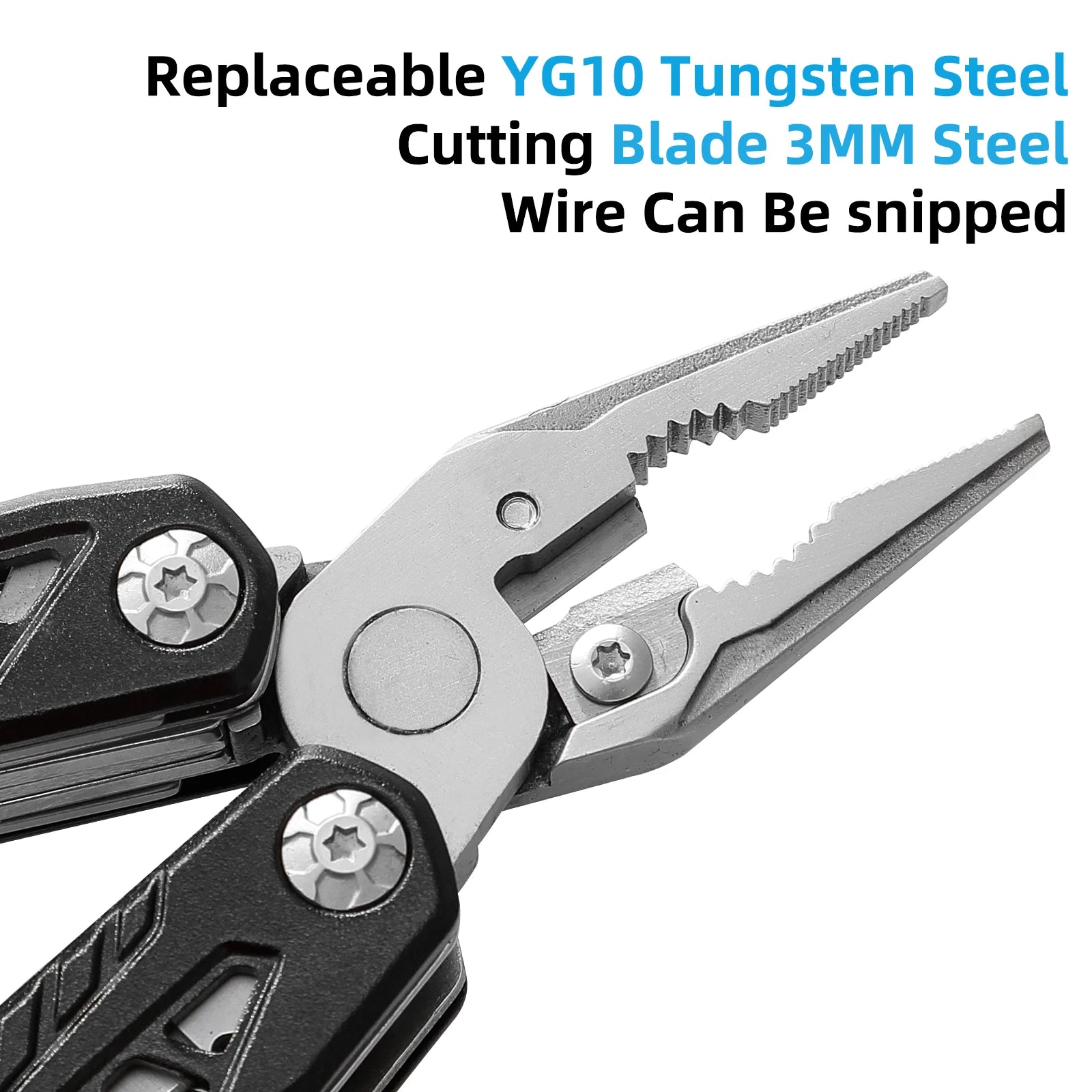 HANSHI 17 in 1 Pocket Multitool Axe with Sheath YG10 Replaceable Wire Cutter Multi Function Tool with Plier Hatchet Hammer Knife