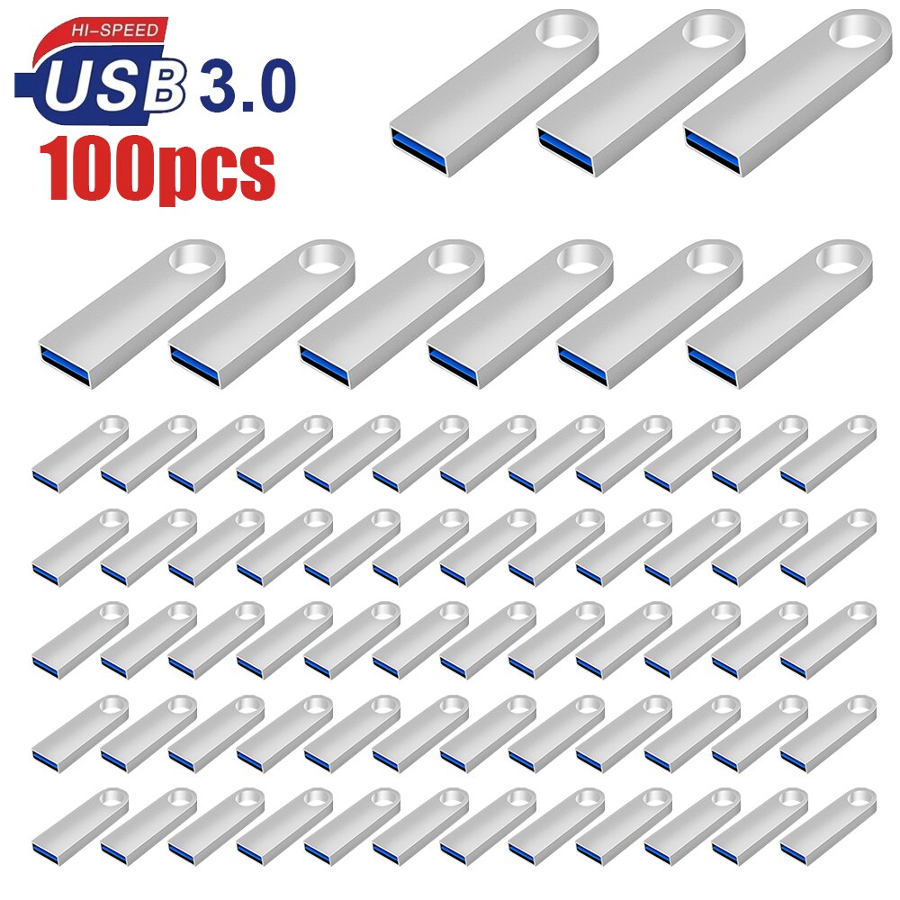 100PCS/lot Metal Pen Drive 64GB 32GB 16GB USB Flash Drive 3.0 U Disk Key Pendrive 2GB 1GB Memory Usb Sticks Free Laser Logo