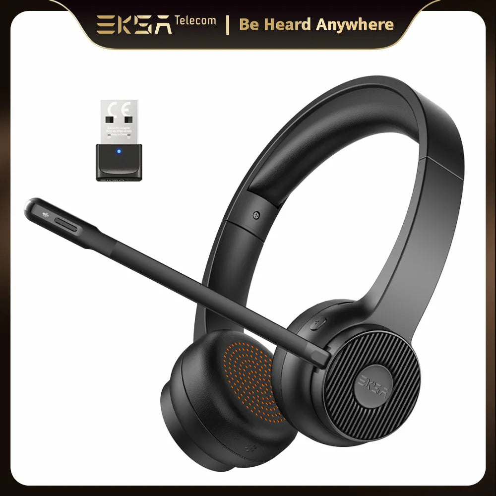 EKSA - H16 Bluetooth 5.2 Headsets, PC Wireless Headphones, AI ENC Mic, 35H Talk Time, with USB Dongle for Office/Call Center