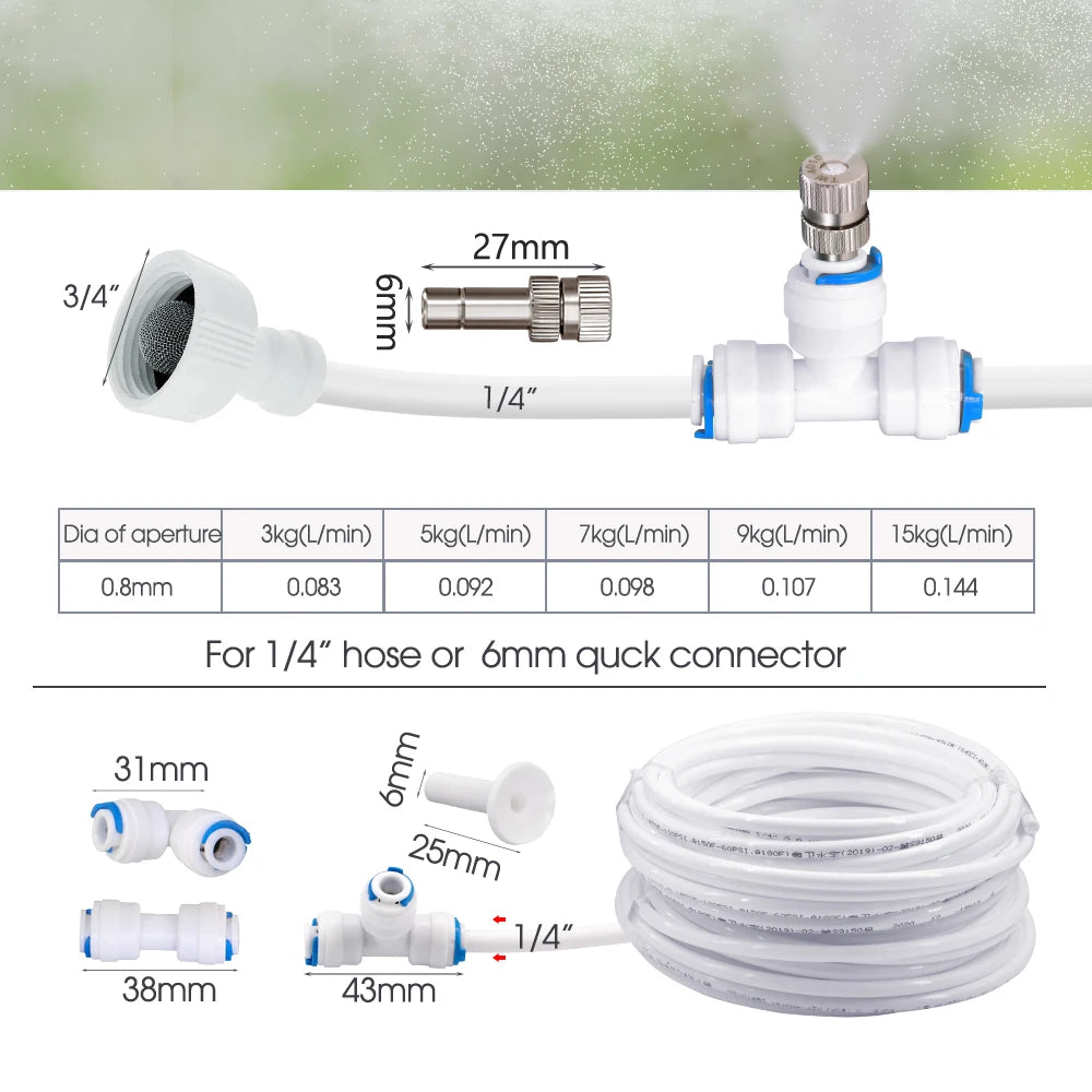 Garden 0.8mm 60W Self-Priming Pump Misting Watering System Greenhouse White 1/4" PE Hose Timer Automatic Sprayer Irrigation Kit