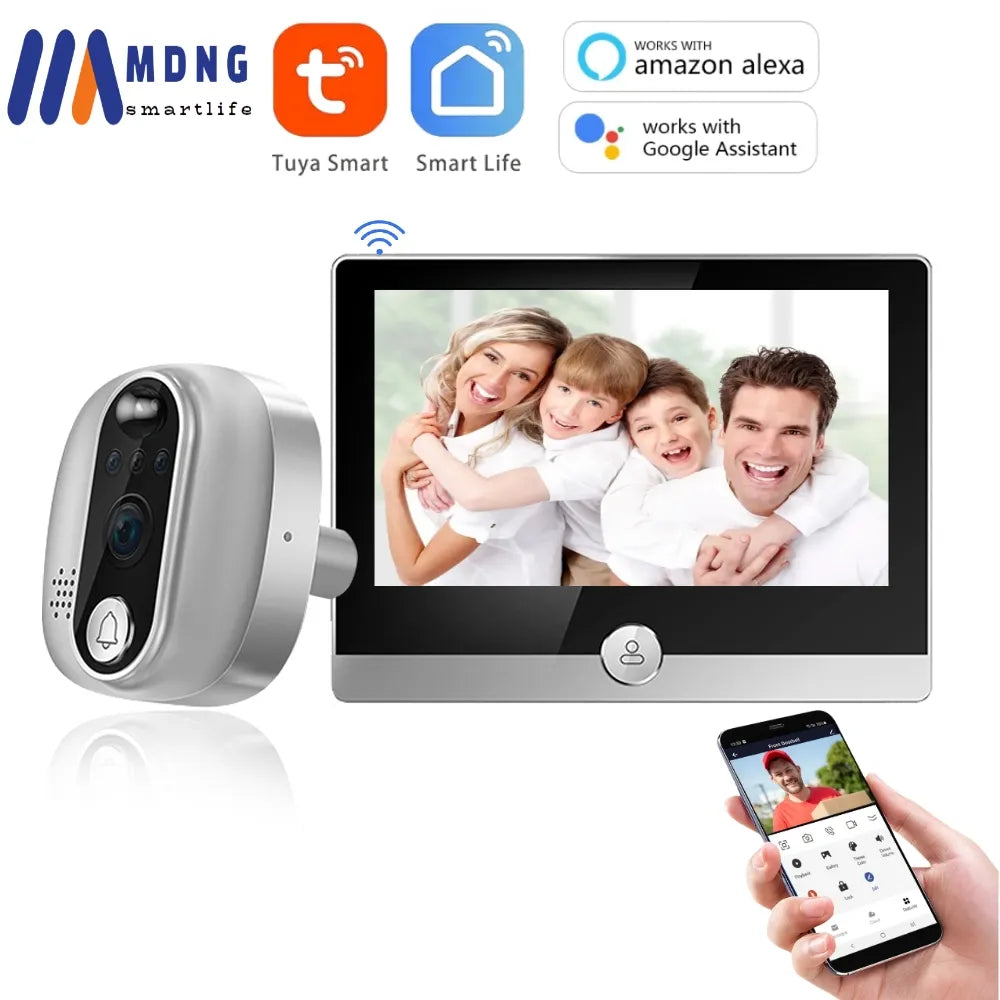 1080P Tuya Smart Home Wifi Video Digital Door Peephole Viewer 2MP Wireless Door Camera Alexa Google Home Security Protection