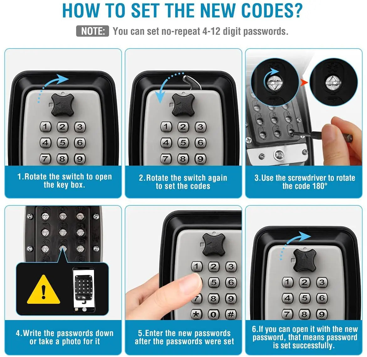 Key Lock Box Wall Mounted Waterproof 12-Digit Combination Password Lock Large Capacity Security Lockbox for Home Garage Office