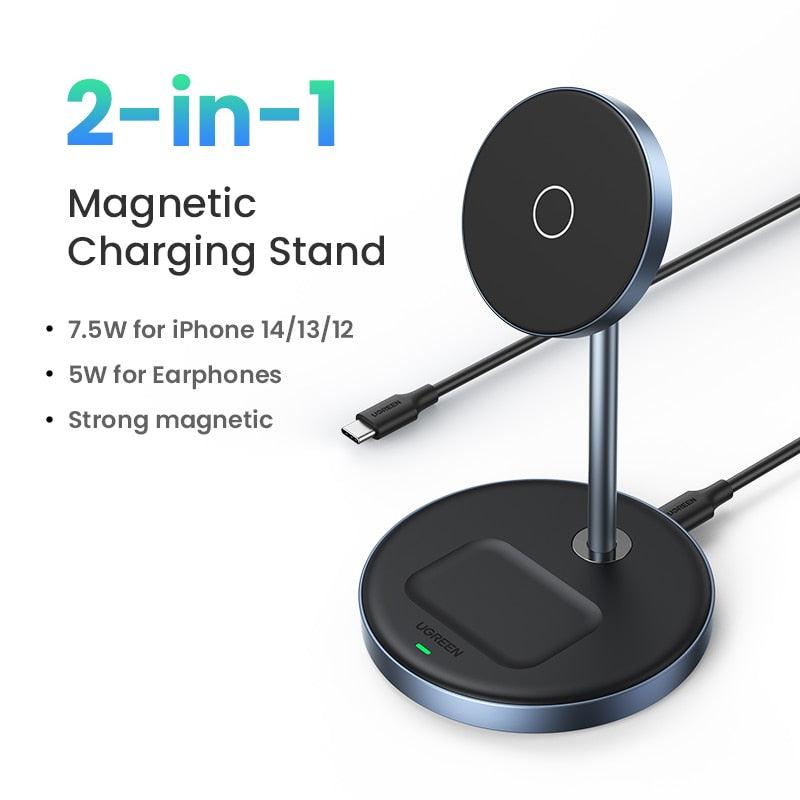 UGREEN Magnetic Wireless Charger Stand 20W Max Power 2-in-1 Charging Stand For iPhone 14 Pro Max/iPhone 13/AirPods Fast Charger