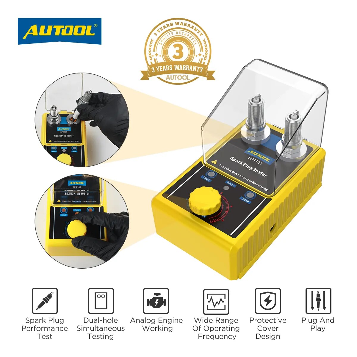 Original AUTOOL SPT101 220V 110V Car Spark Plug Tester Ignition Testers Automotive Diagnostic Tool Double Hole Analyzer