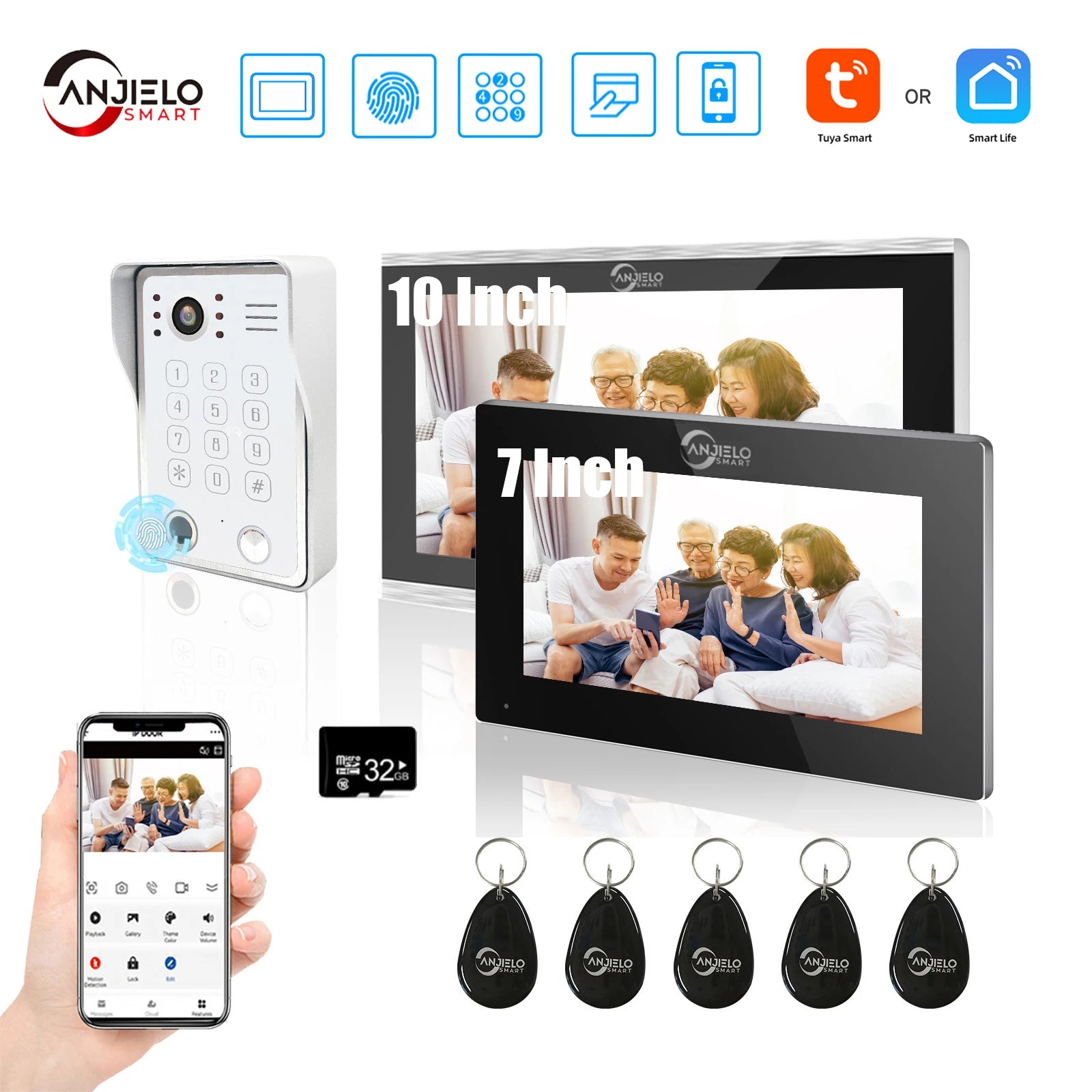 Tuya 7/10 Inch Video Intercom Doorphone Touch Screen with Wired Doorbell 1080P 148° APP Password Fingerprint Card Swipe Monitor