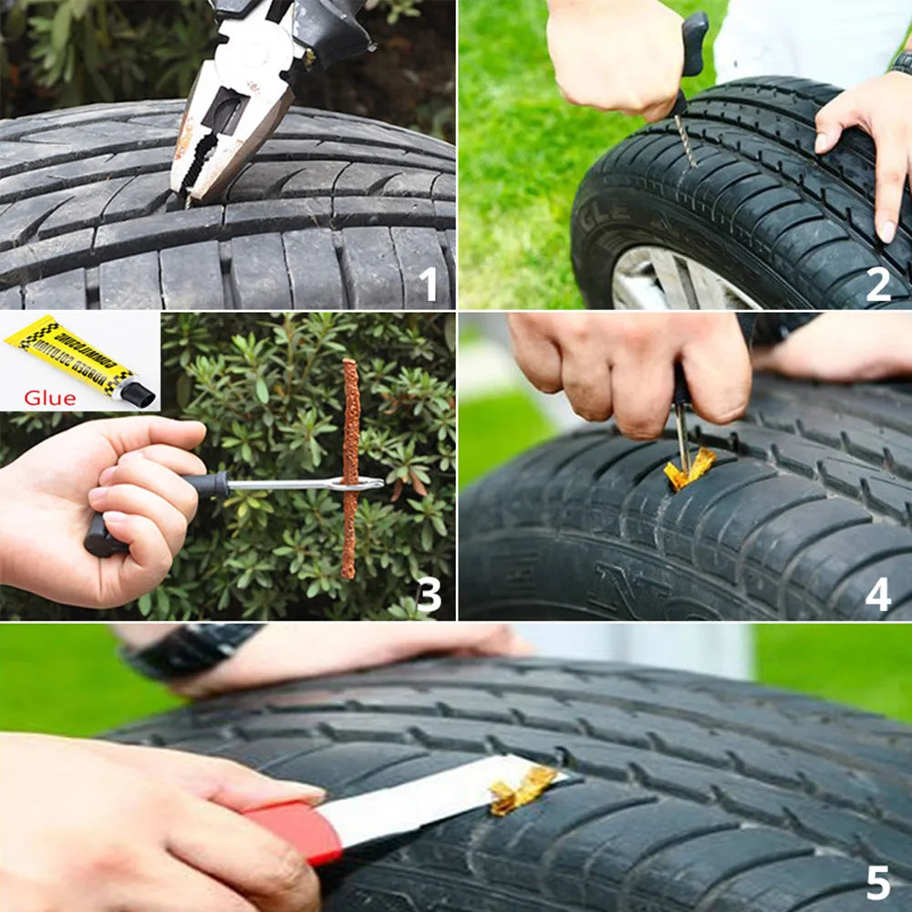 Car Tire Repair Tool Kit Auto Bike Tubeless Tyre Repair Puncture Studding Plug Motorcycle Tools Accessories