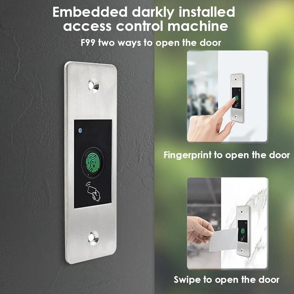 12V DC RFID Reader Keyless Door Opener Metal  Access Control Keypad 800 Users Mini  IP66 Waterproof Embedded Fingerprint Reader