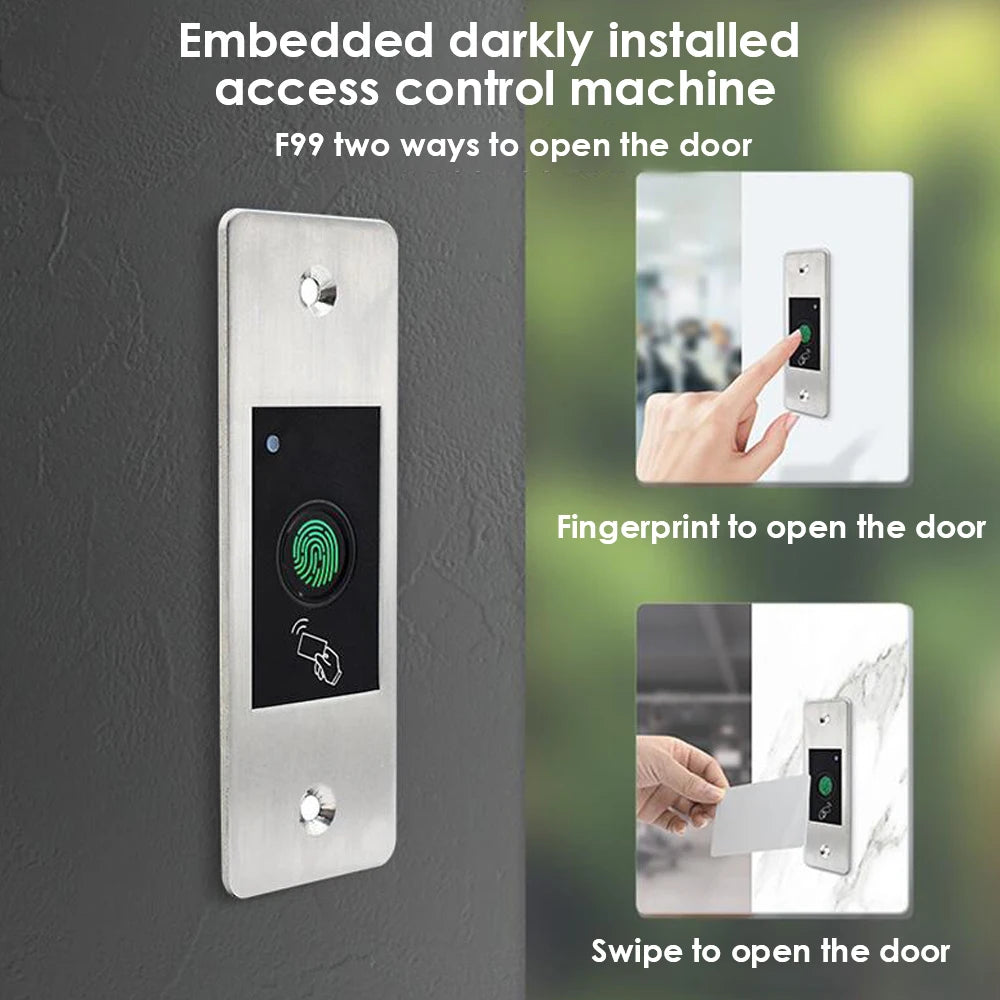 12V DC RFID Reader Keyless Door Opener Metal  Access Control Keypad 800 Users Mini  IP66 Waterproof Embedded Fingerprint Reader