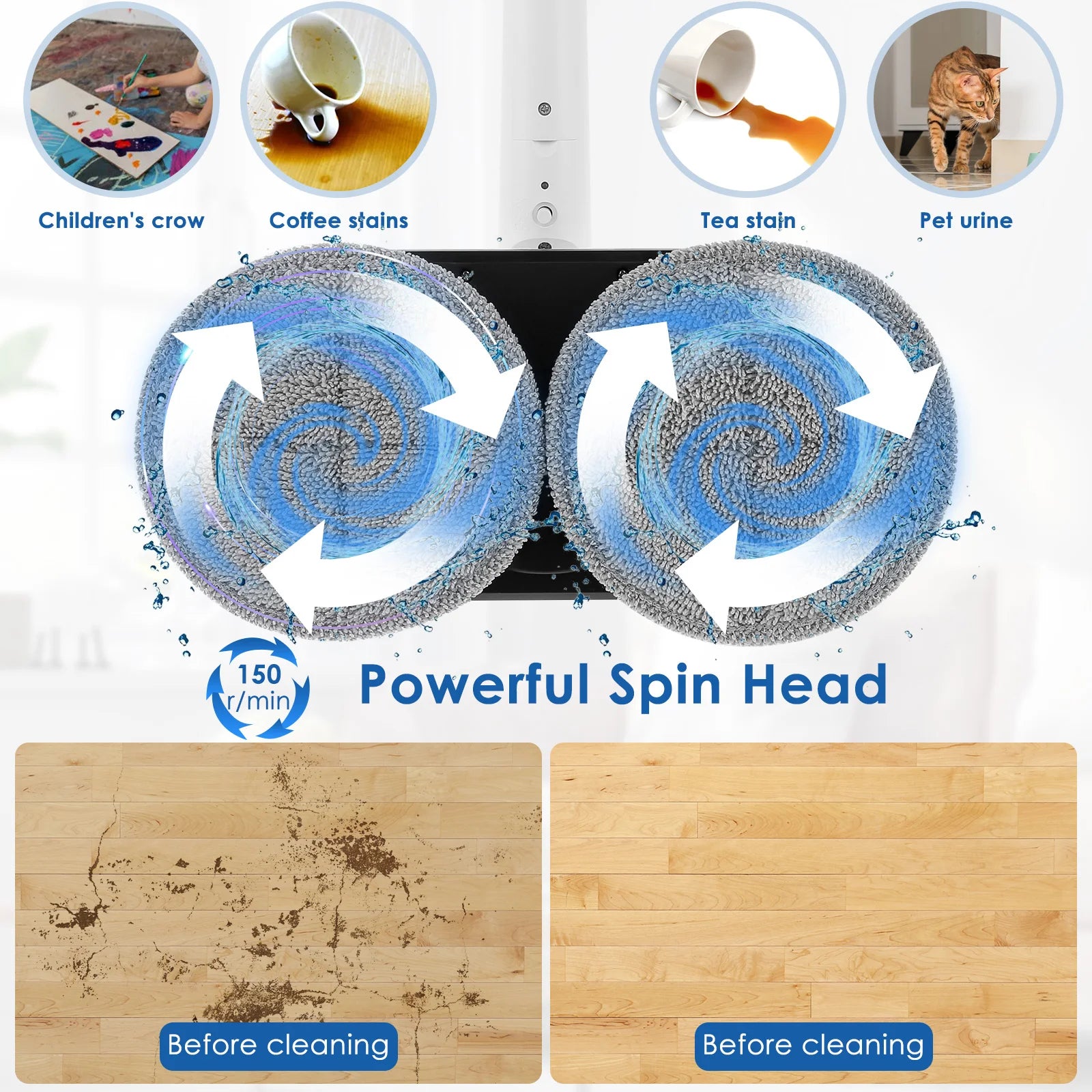 Cordless Electric Mop with 4 Mop Pad Rechargeable Electric Mop Floor Cleaner Dual Head Spin Mop Efficient Hardwood Floor Cleaner