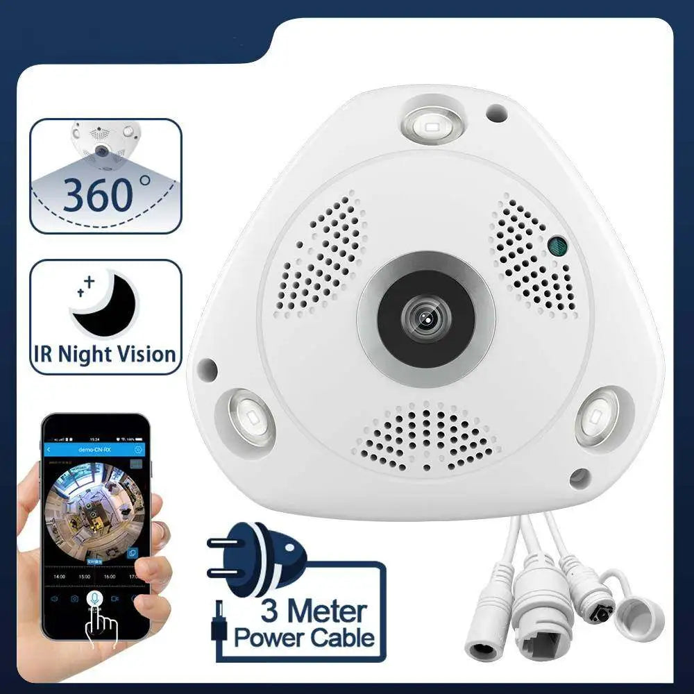 V380 360 Degree WiFi Camera IP Fish Eye Panoramic 1080P WIFI CCTV 3D VR Video Audio Remote Home Monitoring CCTV Security Camera