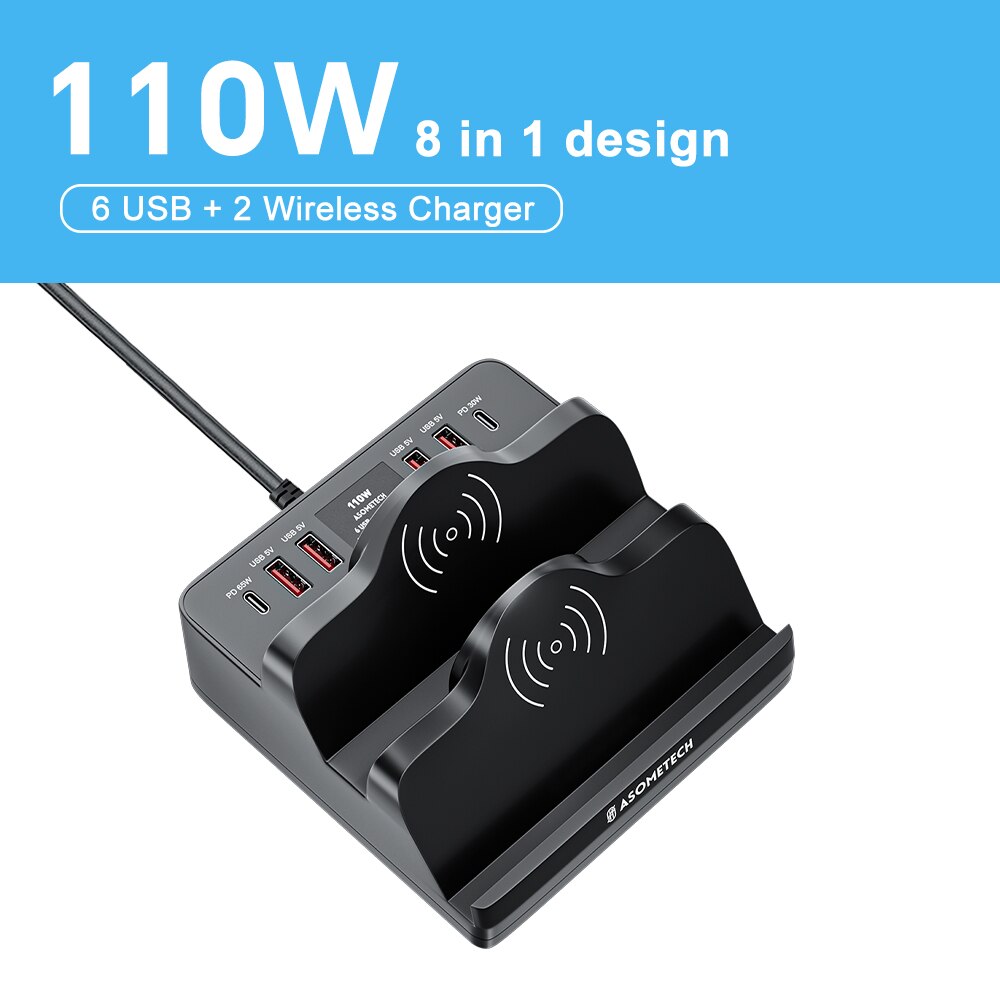 110W USB C Fast Chargers Wireless Charger QC3.0 PD PPS Type C Fast Charging Station for IPhone 14 13 Pro Max IPad Samsung Xiaomi