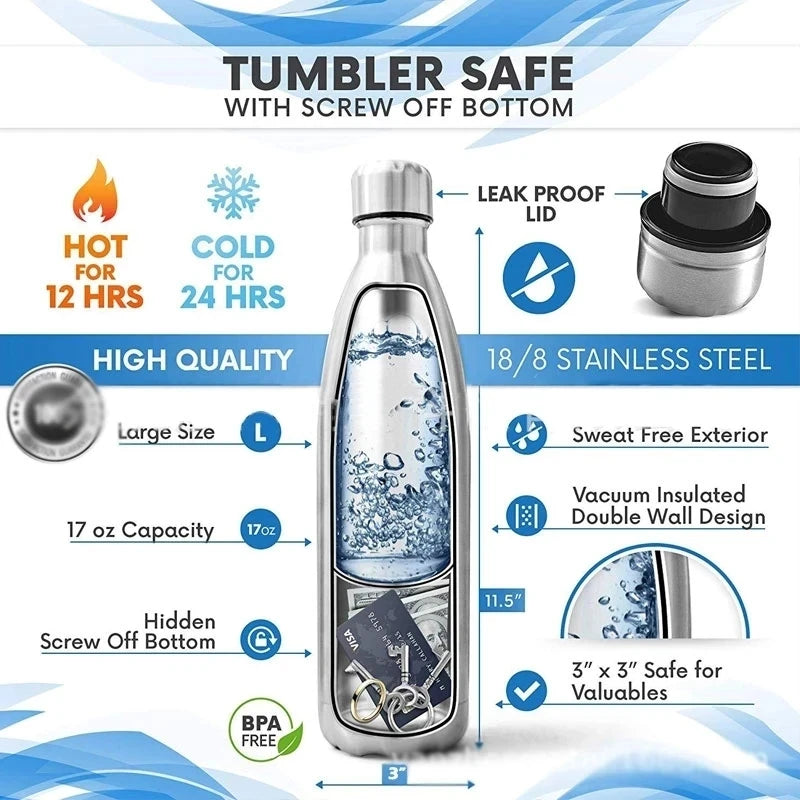 Secret Hidden Safe Diversion Water Bottle Steel Secret Stash Spot Can Hidden Safes Storage Compartment for Cards Keys Cash Money