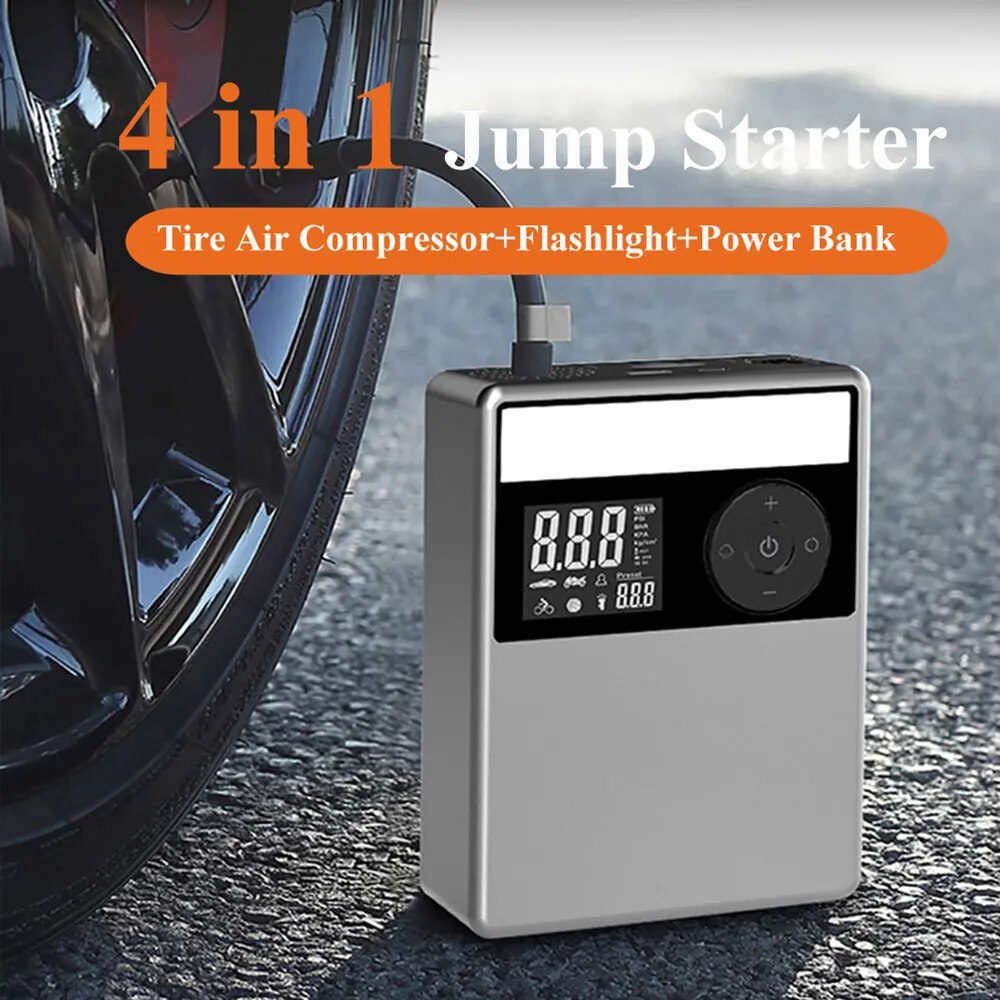 4 In 1 Car Jump Starter Pump Air Compressor Real 12000mAh Portable Power Bank Car Battery Booster Tire Inflator Starting Device