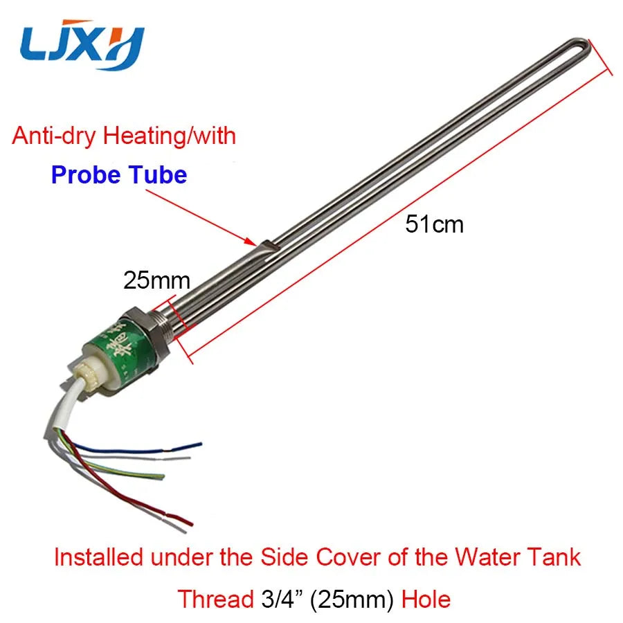 LJXH 25mm Thread Solar Water Heater Auxiliary Heater Side Inserted Electric Heating Tube with Probe Tube