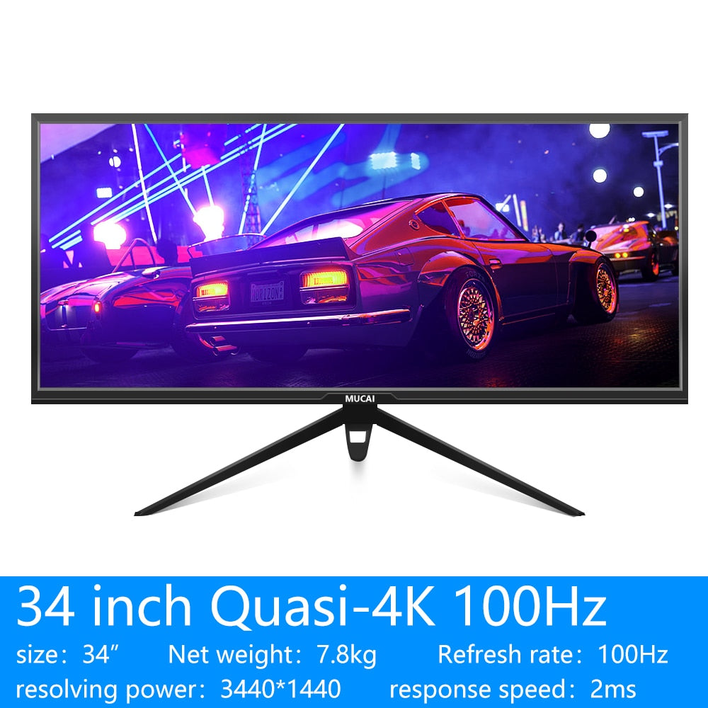 MUCAI 34 Inch Monitor 100Hz Wide Display 21:9 WQHD Desktop LED Game Console Computer Screen No Curved DP/3440 * 1440