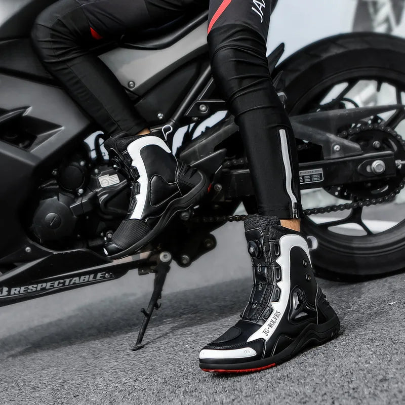 2023 New Men Motorcycle Boots Shoes Microfiber Leather Anti-Crash Hanging Anti-Slip Design Quick Lacing Breathable Professional